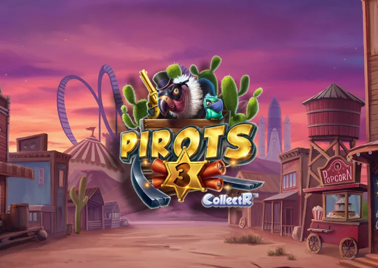 Free Spins em Pirots 3 com símbolos coloridos e cenário de faroeste pirata