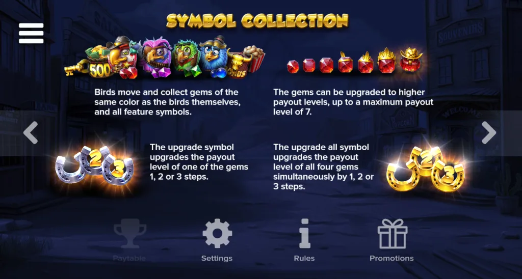 Interface de controlos do Pirots 3 com botões de aposta, giro e menu em ecrã móvel