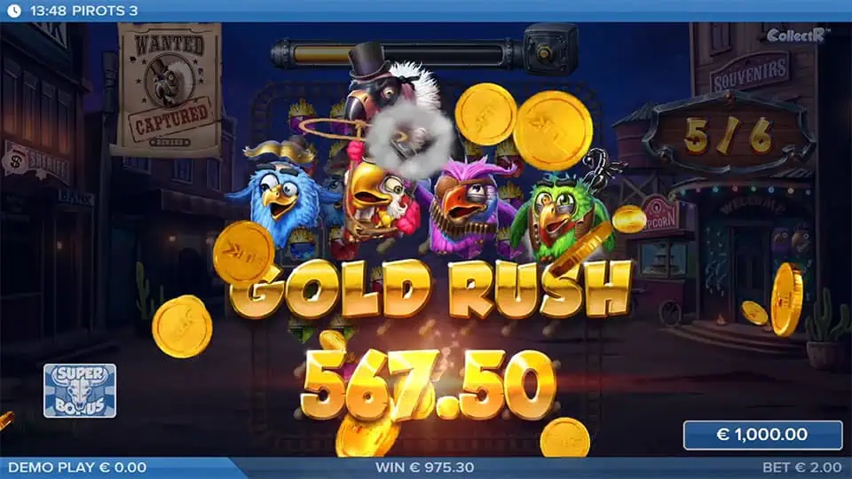 Interface de Pirots 3 mostrando informações técnicas e dados úteis para comparação de cassinos