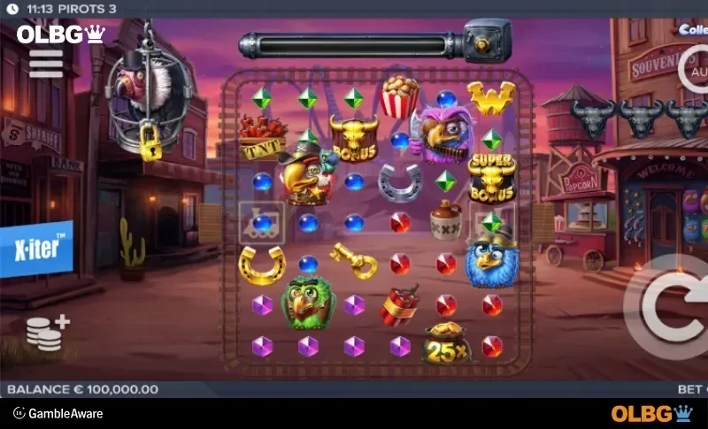 Interface inicial do Pirots 3 slot para testar no modo demo