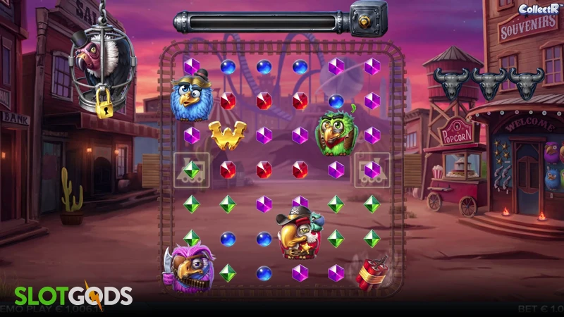 Visual de slot estilo Velho Oeste parecido com Pirots 3